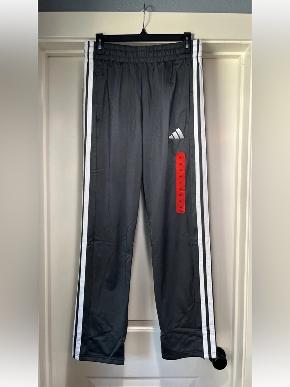 Mens Medium Adidas 3 Stripe Tricot Track Jacket And Pant Gray White Set Suit New - Picture 15 of 16